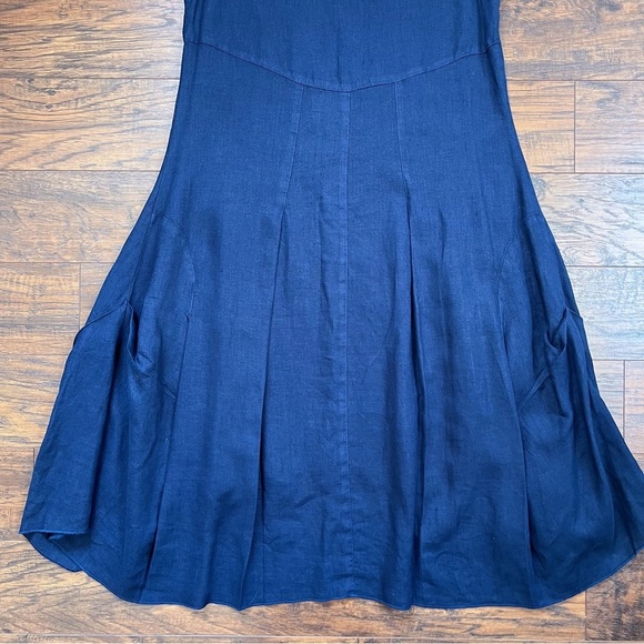 Click by CMC • linen midi dress navy blue asymmetrical lagenlook flowy - Picture 9 of 10